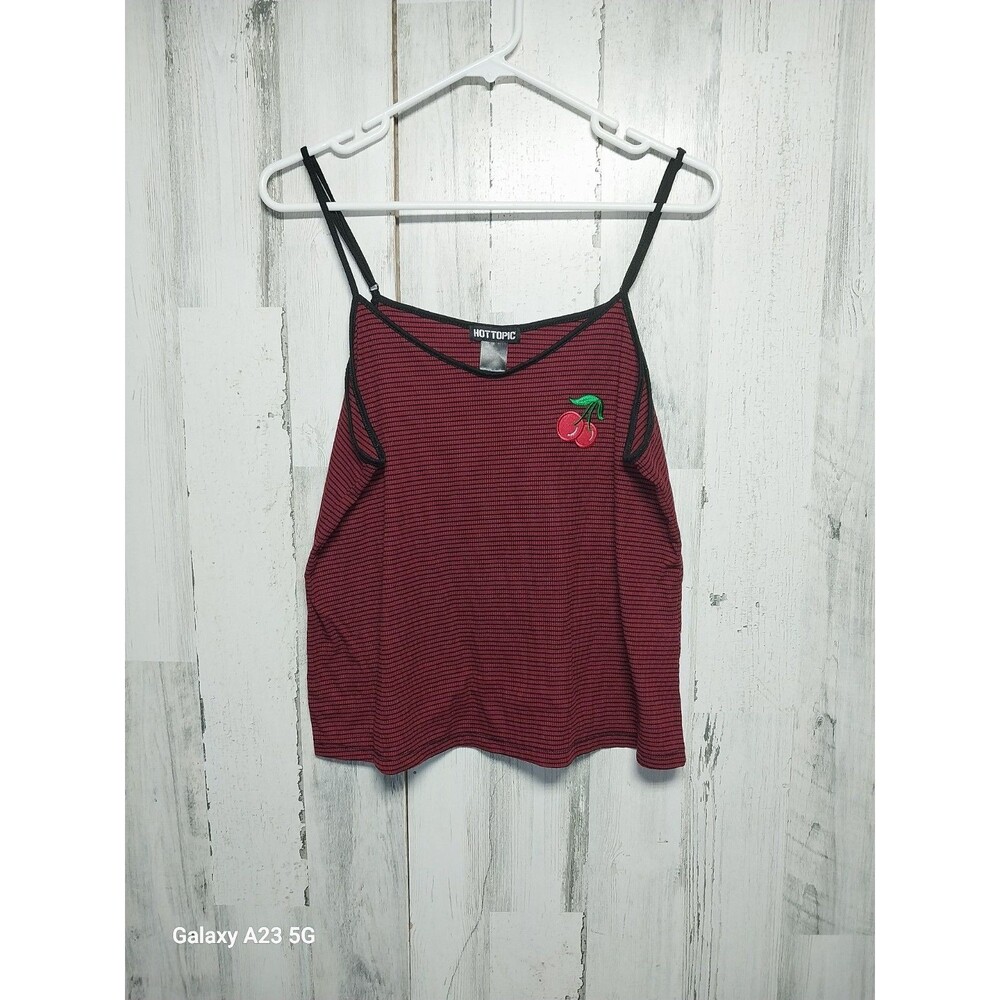 Hot Topic Cherry Embroidered Striped Tank Top Size Large